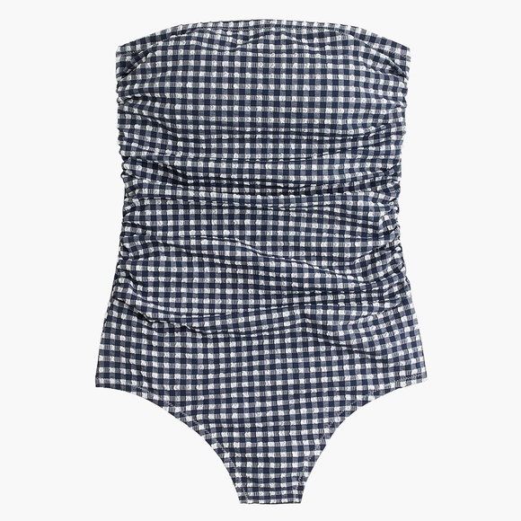 J. Crew Other - JCREW Gingham Ruched Bandeau One Piece Swimsuit